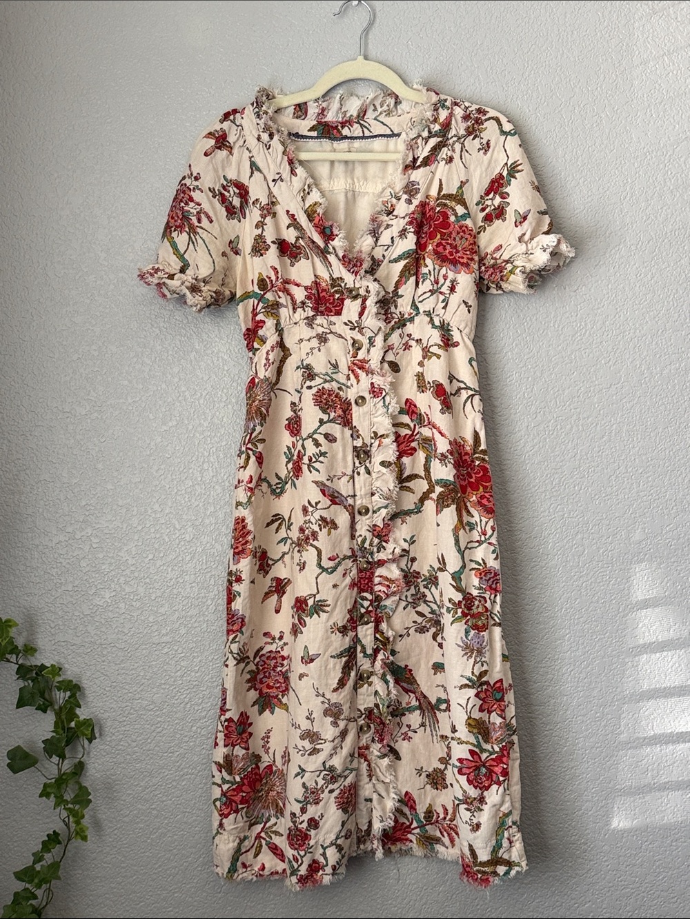 Pilcro Cream Midi Dress with Red Floral Print - Picture 2 of 10